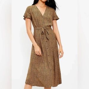 Loft leopard print button down midi dress